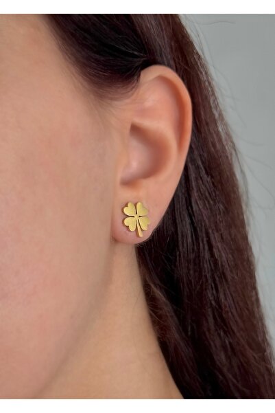 Home Sihra Accessories altın renk 12mm yonca küpe çivili model küpe