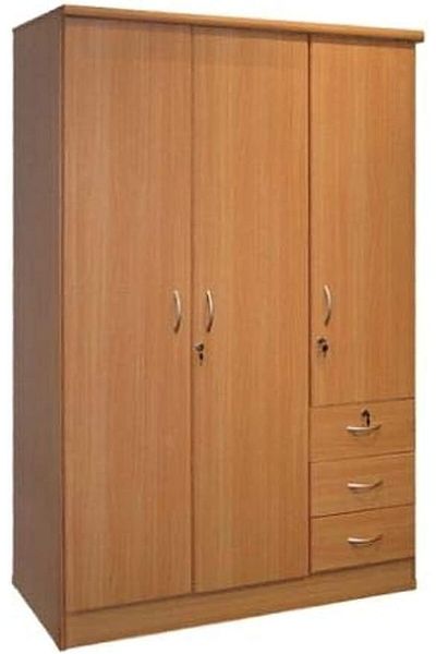 AWF AL WADI FURNITURE 3 Door Lockable Doors, Hanging, Shelves Wardrobe Cabinet Spacious Engineered Wood, Beige