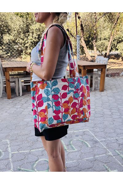 Handream Colorful Leaf Patterned Cloth Shoulder Bag with Front Pocket Detail