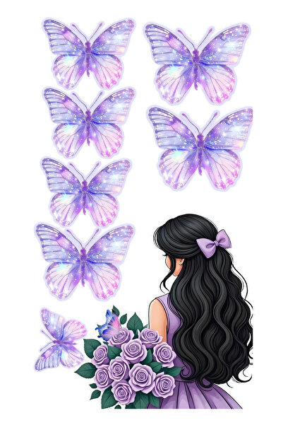 BatıDoğu Kelebek ve Kız Yenilebilir Cupcake ve Pasta Resim Baskı