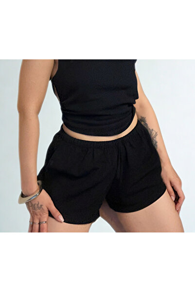 Oment Design Rosa Keten Bağcıklı Şort - Kadın Düşük bel kısa keten şort
