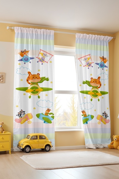 EVPANYA Pilot Cute Animals Patterned Children's Baby Room Background Curtain (Single Wing Pricing)