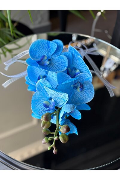 ABROZ HOME DESIGN Mavi Islak Orkide Yapay Yüzük Tepsi Çiçeği