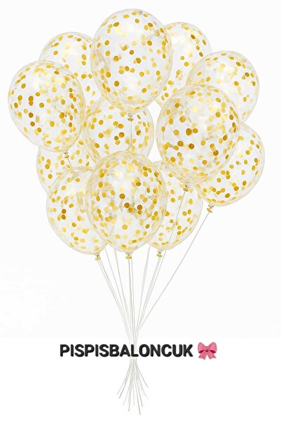PISPISBALONCUK 10 adet şeffaf Balon gold pullu Balon Seti doğum günü babyshow...