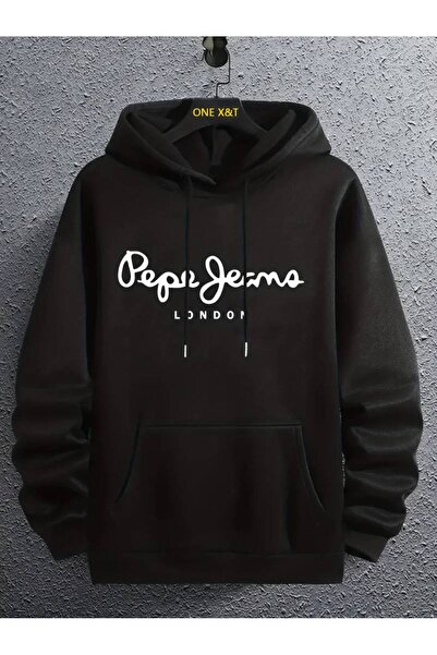 kahire سويت شيرت أسود سميك من الداخل مع قماش صوف مطبوع عليه Pepagerma مقاس كب...