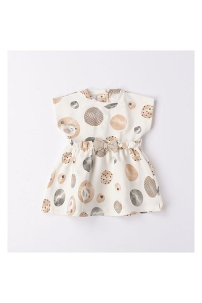 minibanda Printed Dress for Newborn Girls, I Do, White/Beige, 62-68 cm