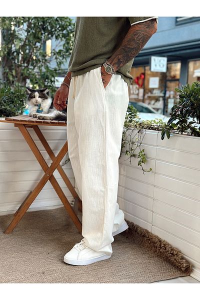 manch collection Baggy Linen Trousers White