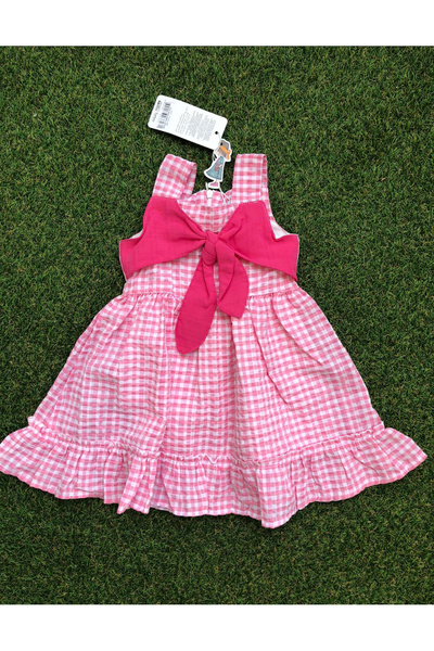 kokosh _ kidss burcu sapmaz Girls Pink Bow Plaid Dress