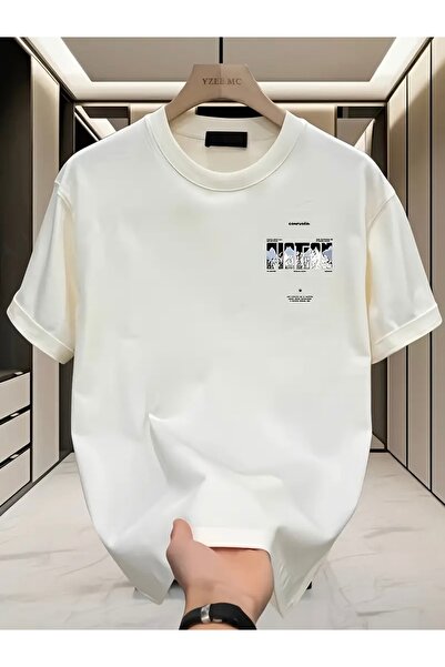 FUFLUNS تي شيرت برقبة دائرية كبيرة الحجم مطبوع عليه CONFUSED MOUNTAIN