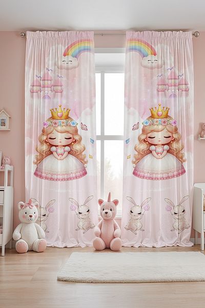 EVPANYA Rabbit Little Princess Patterned Children's Baby Room Background Curtain (Single Wing Pricing)
