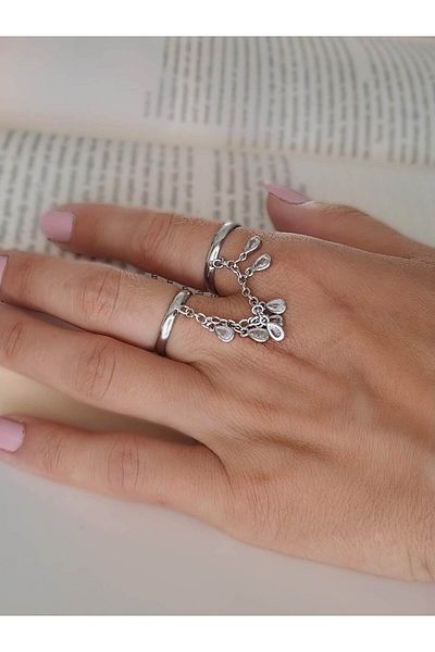 Eva Takı Store Şahmaran Damla Başak Model Zircon Stone Adjustable Silver Silver Colored Ring