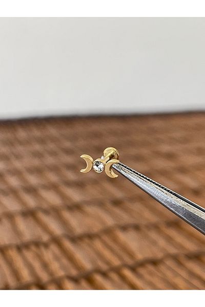 Rupen Kraft 316 L Surgical Steel Moon Model Zircon Stone Cartilage Helix Lip Tragus Piercing 6mm X 1.2mm