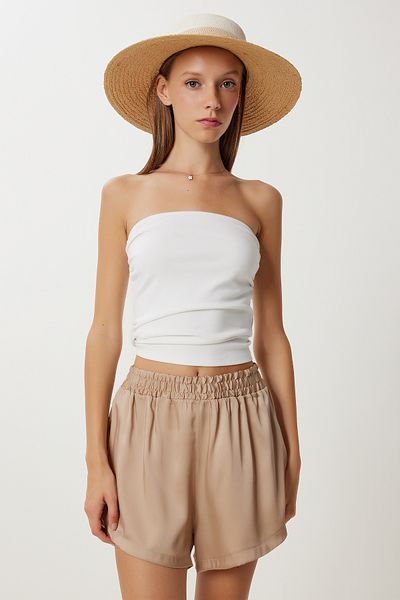 Lovelyİstanbul Mini pantaloni scurți cu suprafață din satin LFG0096 BEIGE