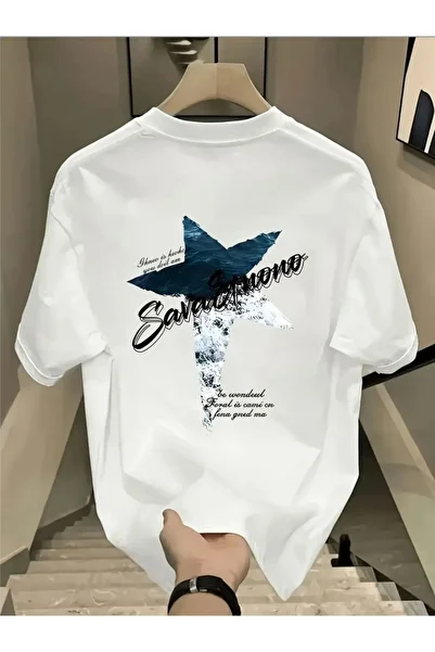 FUFLUNS Star Printed Oversize Crew Neck T-Shirt