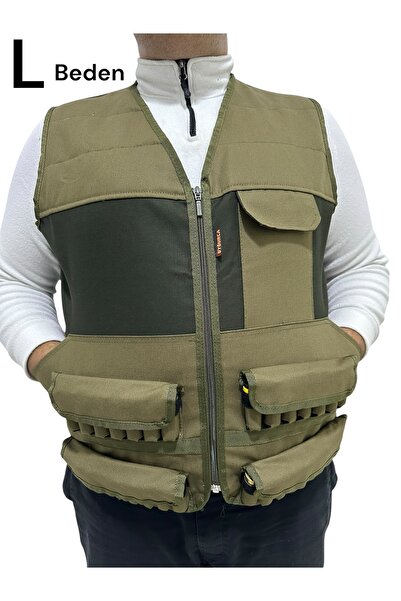 UYĞURCA L Beden Haki Avcı Yeleği - 30 Fişek Kapasiteli - 12 Kalibre