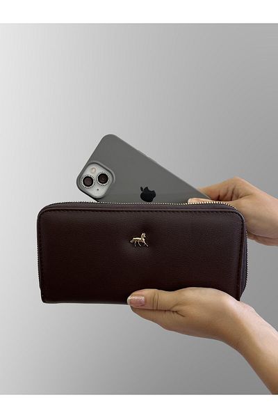 shiny ever Large Size Women's Wallet Brown Gold Detailed
