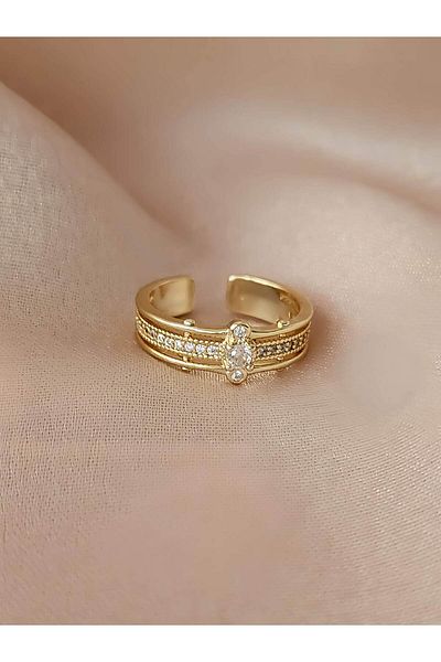 Eva Takı Store Baguette Solitaire Model Joint Cartilage Bone Adjustable Gold Color Ring