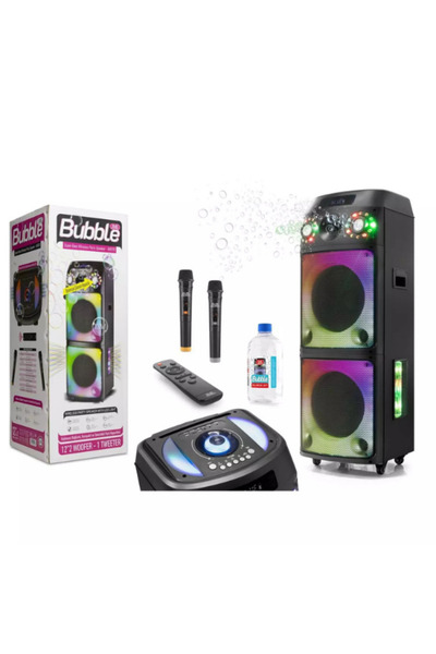 Subzero WR170 12″×2 100W Bluetooth Müzik Kutusu | 2 Kablosuz Mikrofon & Kumandalı RGB Işıklar