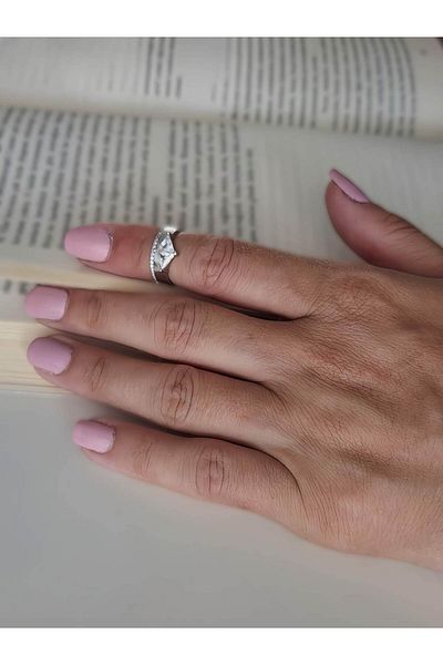 Eva Takı Store Baguette Solitaire Model Joint Cartilage Bone Adjustable Silver Color Ring