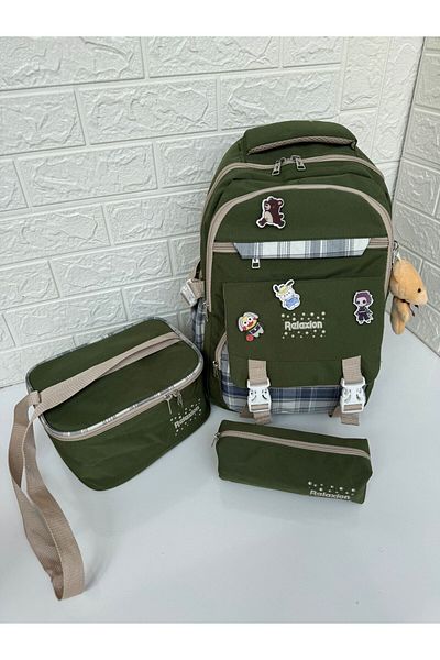 RKY SERENITY Relaxion Waterproof Fabric Korean Style Backpack Thermal Lunchbox and Pen Holder Set of Three