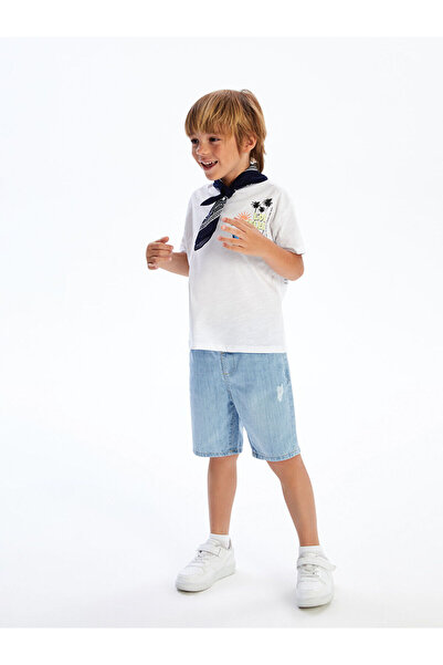 LC Waikiki LCW Kids Indigo Beli Ayarlanabilir Erkek Çocuk Jean Şort T T