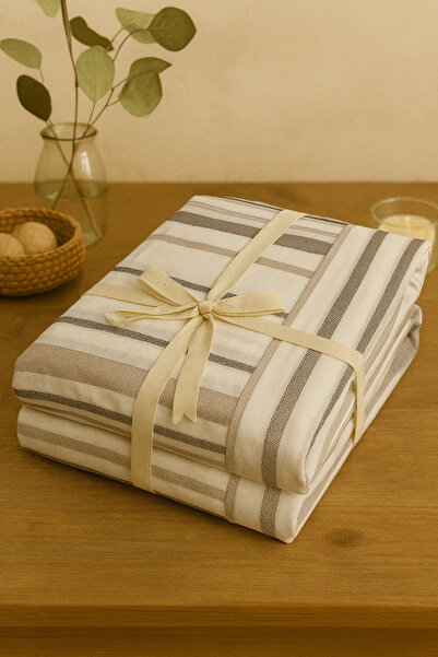 Sera Royal طقم لحاف مزدوج مخطط من القطن بنسبة 100% - 4 قطع ملاءة سرير غير مرنة