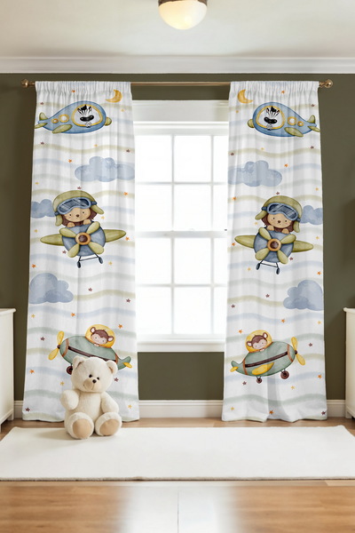 EVPANYA Cute Pilots Patterned Children's Baby Room Background Curtain (Single Wing Pricing)