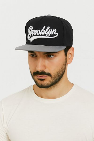 CosmoOutlet Men's Brooklyn Written Adjustable Hip Hop Model Gray Black Hat