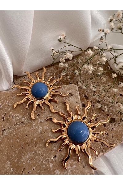 EVA PEDRA GÜNEŞ MODEL MAVİ RENK BÜYÜK YAZ KÜPESİ