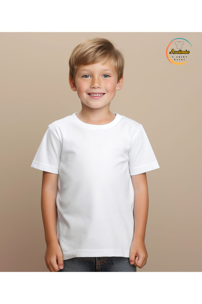 ASELİNDA Tricou unisex pentru copii, alb, simplu, fără imprimare, cu decolteu...