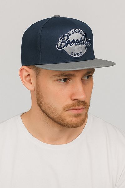 CosmoOutlet Men's Brooklyn Barber Shop Written Adjustable Hip Hop Model Gray Navy Blue Hat