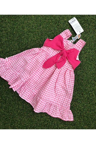 kokosh _ kidss burcu sapmaz Girls Pink Bow Plaid Dress