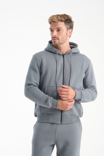 kaphone 10 Erkek Pamulu 3 İplik İçi Polarlı Tam Fermuar Kapüşonlu Eşofman Takımı