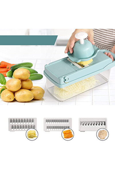 OEM Tocător de legume 15 în 1, TopGearWorld, oțel inoxidabil/ABS, albastru deschis