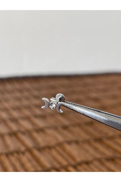 Rupen Kraft 316 l surgical steel moon model zircon stone cartilage helix lip tragus piercing 6mm x 1.2mm