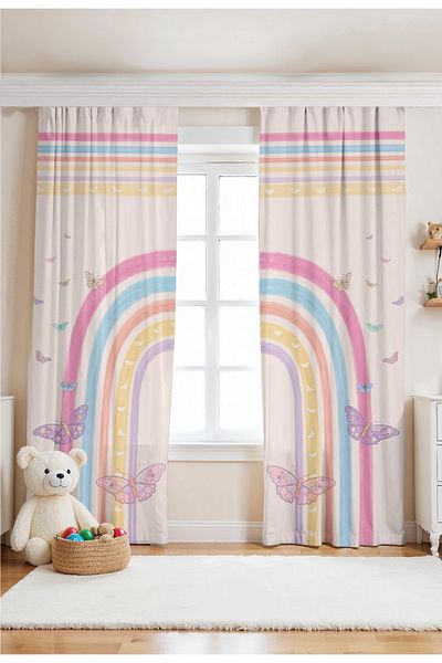 EVPANYA Butterfly Rainbow Patterned Children's Baby Room Background Curtain (Single Wing Pricing)
