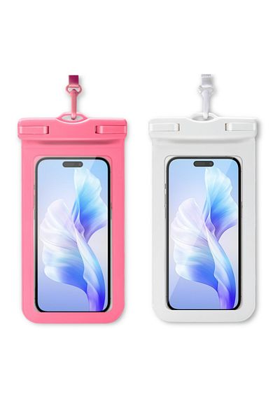 OEM Set de 2 huse impermeabile universale pentru dispozitive de 6,9 inch, transparente, albe/roz