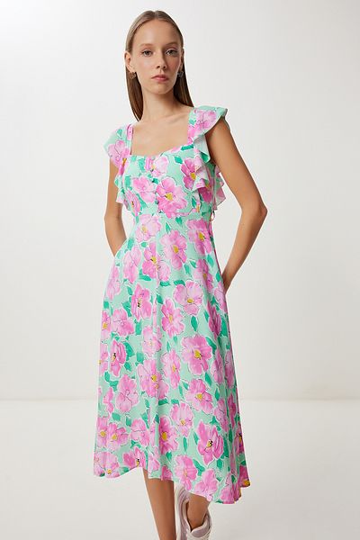 Lovelyİstanbul Patterned Summer Viscose Dress Lfg0127 Pink