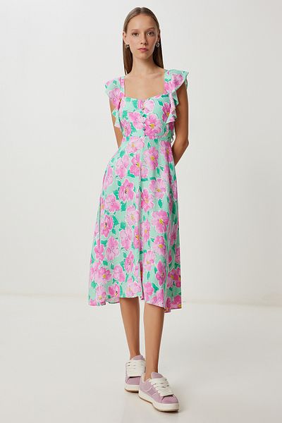 Lovelyİstanbul Patterned Summer Viscose Dress Lfg0127 Pink