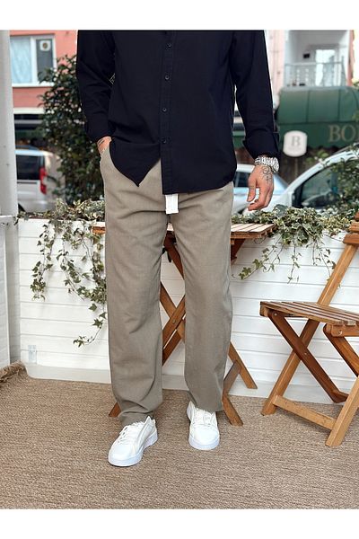 manch collection Baggy Linen Trousers Green