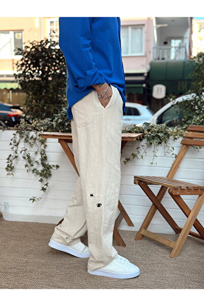 manch collection Baggy Keten Pantolon Krem