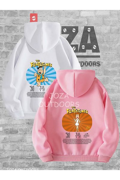Jobia Outdoors Unisex Fred Flintstone Vilma Printed Lover Couple Combination Design Hooded Sweatshirt Set of 2