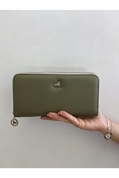 shiny ever Δερμάτινη γυναικεία τσάντα πορτοφόλι μεγάλου μεγέθους με θήκη τηλεφώνου με πράσινη χρυσή λεπτομέρεια