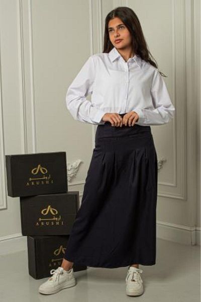 arushi Elegant Navy Blouse and Skirt Set with Front Pockets