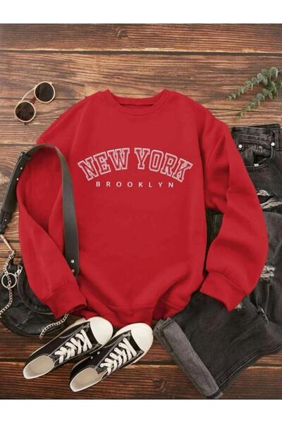Hunors Sportswear & Company Hanorac unisex roșu cu imprimeu New York Brooklyn
