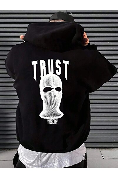 kahire سويت شيرت بغطاء للرأس مطبوع عليه صورة Trust Nobody Back للرجال