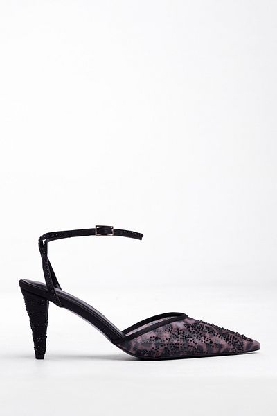 MARY Thin Heeled Mesh and Stone Embroidered Ankle Strap Women's Stiletto Shoes – Elegant Touches