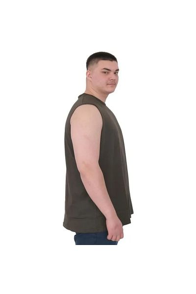 cusseli Battal Size Men's Sleeveless Tshirt Embroidered 25101 Khaki