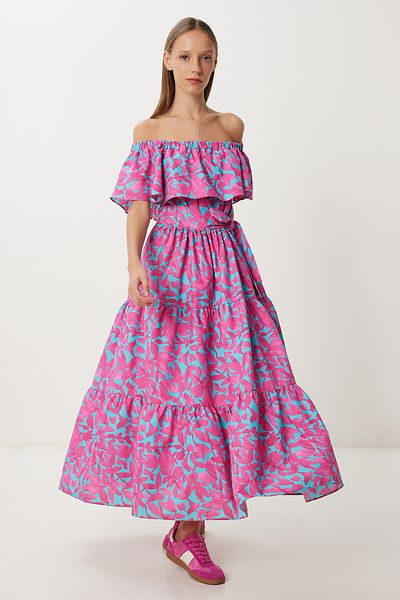 Lovelyİstanbul Patterned Carmen Collar Woven Dress Lfg0116 Pink