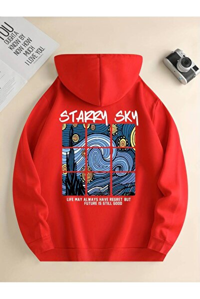 kahire سويت شيرت بغطاء للرأس مطبوع عليه نجمة السماء